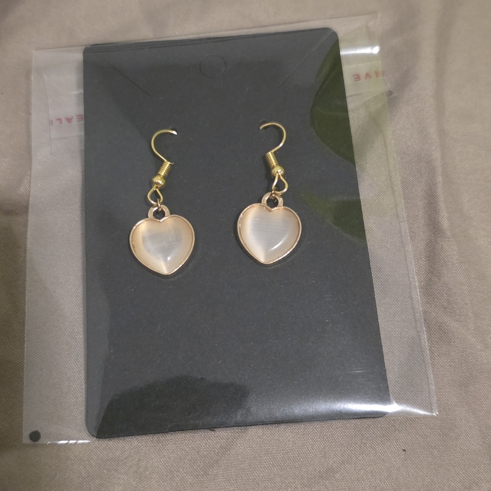 2 For $20 Gold Heart Drop Earrings with White Mother-of-Pearl Accent